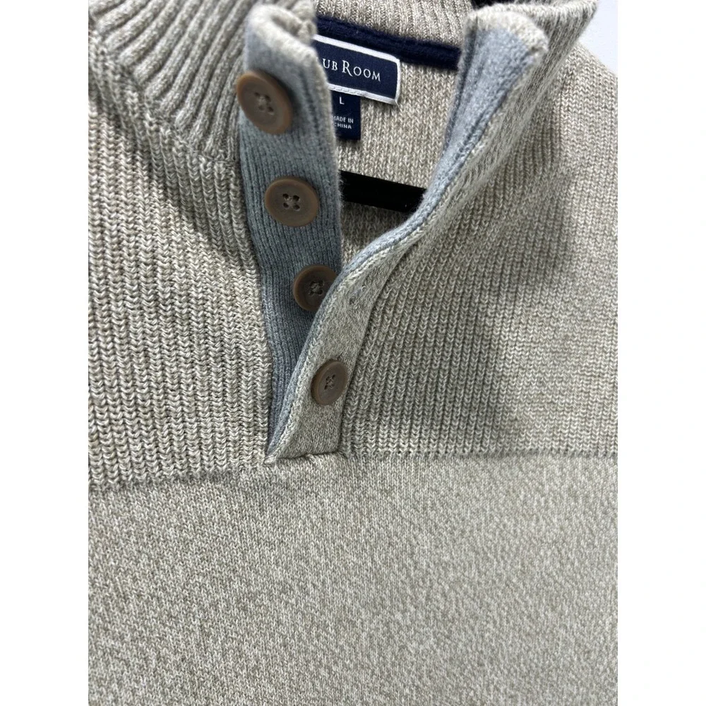 Club Room Mens Tan Marl 100% Cotton Quarter Button Mock Neck Sweater Large
